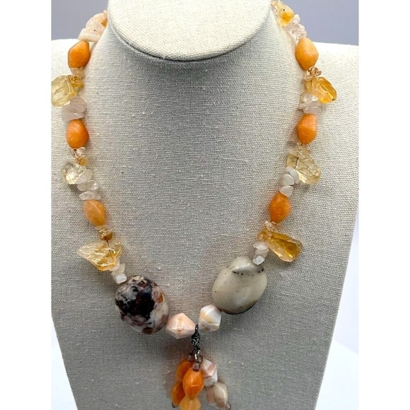 Vintage Citrine & Agate Stone Necklace And Bracelet Set - Picture 2 of 12